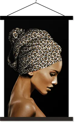 Produktbild von MuchoWow® Textilposter Frau - Kopftuch - Tigerdruck 40x60 cm mit schwarzem Rahmen - Wanddekorationen