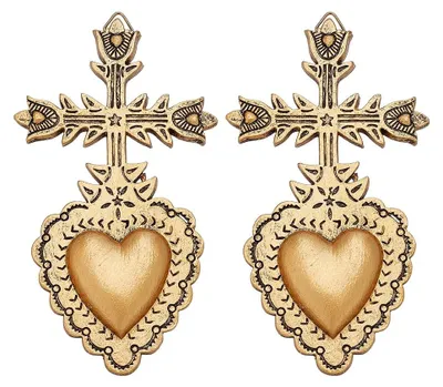 Productafbeelding van Set van 2 Gouden Wandkruisen Heilig Hart Decoratie