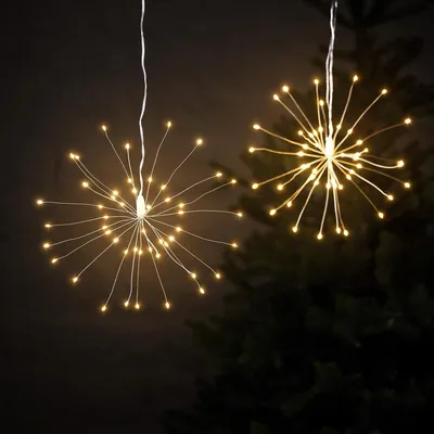2er-Set LED Starbursts, 50 cm, batteriebetrieben, Timer, Innen/Außen