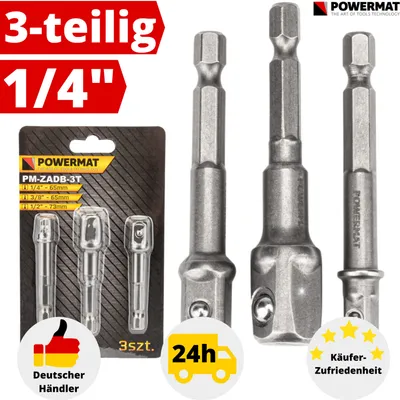 Produktbild von Stecknuss Adapter HEX 1/4 Set Akkuschrauber Bohrer Bit Satz 1/4" 3/8" 1/2" 3tlg.