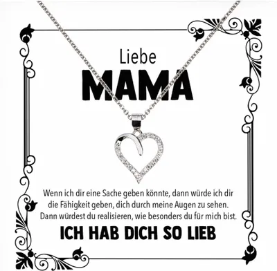 Produktbild von 22Feels Echt Silber Halskette - Mama Geschenk Mutter Frauen Schmuck Set Muttertag Geburtstag Weihnachten - Herz Anhänger, Karte