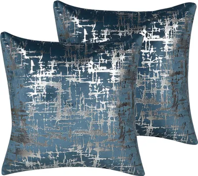 Produktbild von BELIANI Dekokissen 2er Set Blau Samtstoff Abstraktes Motiv 45 x 45 cm Wohnzimmer Salon Schlafzimmer Modern