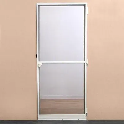Obrázek produktu pro Dveře s moskytiérou, hliník, bílé, 100 cm x 220 cm, otevírání 180°, automatický návrat, sklolaminátová tkanina