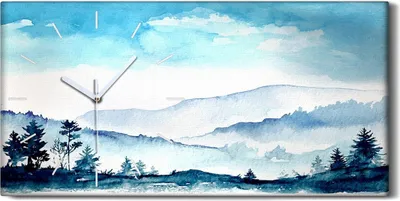 Produktbild von Wanduhr Uhr Wandbild Leinwand 60x30 Foto für das Wohnzimmer Aquarell Berge - weiße Hände