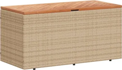 Obrázok produktu pre vidaXL Záhradná truhlica béžová 110x50x54 cm Poly ratan Akáciové drevo