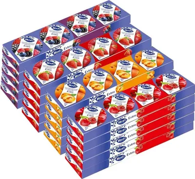 Produktbild von Mix Hero Extra - Waldbeeren, Aprikose, Erdbeere, rote Kirsche Konfitüre Einzeldosis 4x25gr [Schachtel mit 40 sortierten Packungen]