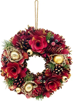 Image de Couronne MagicHome Noël, suspendue, rouge, 30x30x8 cm