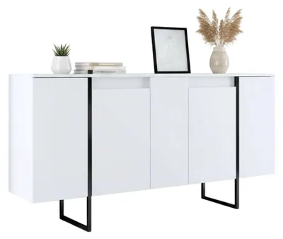 Produktbild von Kommode Betel, Wohnzimmerbuffet, Wohnzimmer-Sideboard, Moderne Küchen-Speisekammer, 160x35h80 cm, Weiß und Schwarz