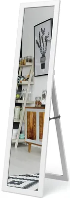 Produktbild von COSTWAY 2 W 1 lustro pełnowymiarowe, lustro stojące z drewnianą ramą, lustro do garderoby 37 x 155 cm, lustro do sypialni, salonu i przedpokoju białe