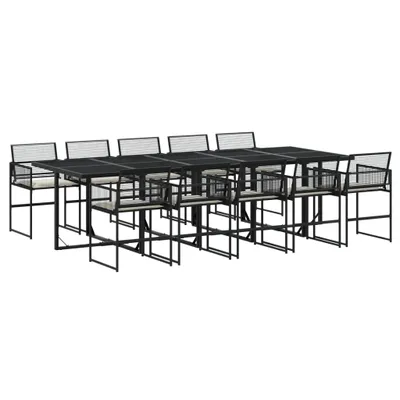 Produktbild von vidaXL 11-tlg. Garten-Essgruppe mit Kissen Schwarz Poly Rattan