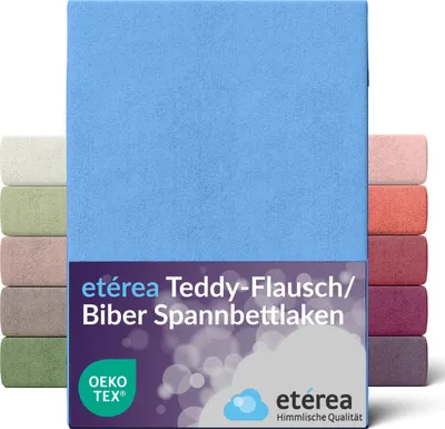 Immagine prodotto di etérea Teddy lenzuolo matrimoniale soffice 180x200 - 200x200 cm azzurro per 15-25 cm di altezza 80% cotone 20% poliestere - Oekotex lenzuolo matrimoniale copriletto - lenzuolo 180x200cm - 200x200cm azzurro