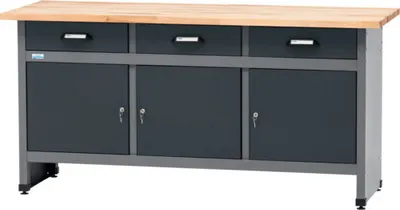 Obrázok produktu pre Pracovný stôl Küpper 1700 x 840 x 600 mm 3 zásuvky 3 dvierka antracit sivá