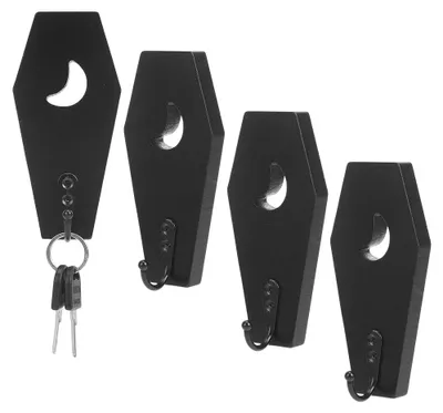 Schlüsselhalter-Set 4er, Holz, Sarg-Design, schwarz, Wandmontage