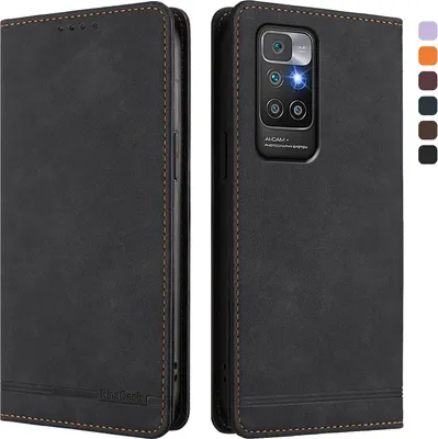 Image de Etui pour Xiaomi Redmi 10 4G, étui rétro en cuirPolyuréthaneavec support et fentes pour cartes de crédit Noir