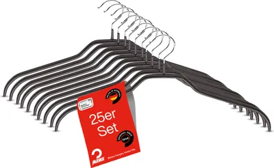 Produktbild von MAWA Kleiderbügel, 25er-Set, rutschfest, 45 cm, Schwarz, platzsparend & robust