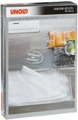 Obrázok produktu pre Unold 4801002 - Vakuumtasche - 200 mm - 300 mm, Vrecká na vákuové balenie, Priehľadná, 100 kusov, 20 mm, 30 mm, 61 mm