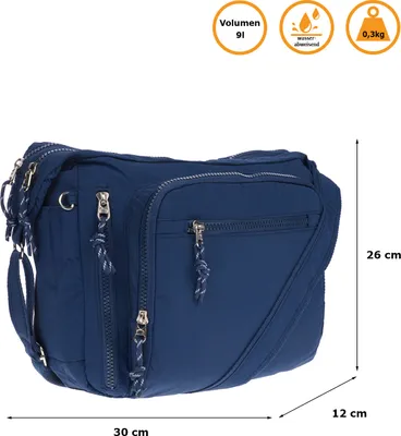 Produktbild von Große Damen Tasche Schultertasche Umhängetasche Henkeltasche Nylon Optik Bag Blau