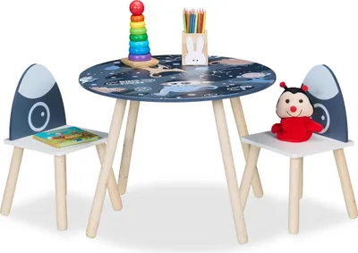Produktbild von Relaxdays Kindersitzgruppe, 3-tlg., Space Dino, Kindertisch mit 2 Stühlen, Mädchen & Jungen, Sitzecke Kinderzimmer, bunt