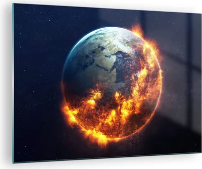 Produktbild von Bilder auf glas - Universum Erde Feuer Globus - 70x50cm - Glasbilder - Wandbilder - Kunstdruck - zum Aufhängen bereit - Wanddekoration aus Glas - Glas Bilder - Wandbild auf Glas - GAA70x50-2875