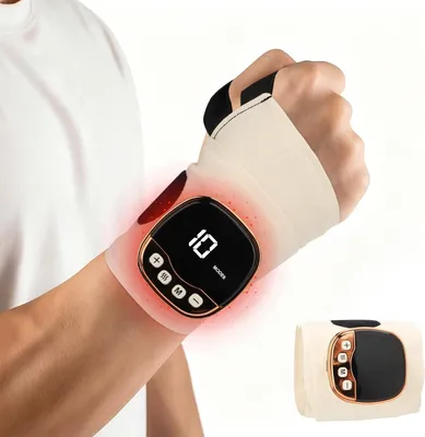 Productafbeelding van Polswikkels, handmassageapparaat met 19 pulseniveaus, 9 massageprogramma's en 3 warmtefuncties, EMS-technologie met dubbele pulsen voor carpaaltunnelsyndroom en peesontsteking