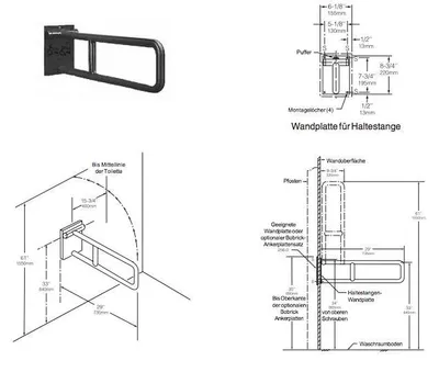Bobrick Stützklappgriff aus Edelstahl für Badewanne, Dusche oder Toilettenbereich Bobrick B-4998, B-4998.99