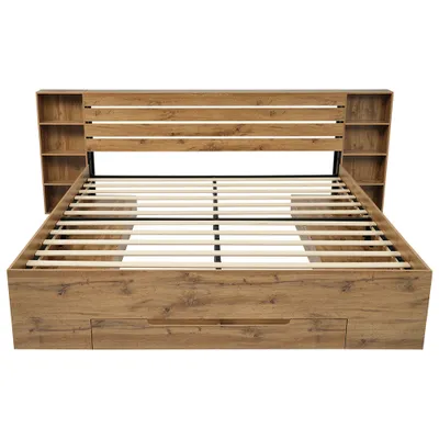 Produktbild von Abrihome Doppelbett Massivholzbett-180×200 cm Klassisches Bett mit LED-Beleuchtung und USB, Stauraum-Kopfteil und Schubladen (Ohne Matratze)