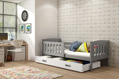 Obrázok produktu pre Detská posteľ s úložným priestorom s matracom 90x200 BRIGID - Grafitová / Biela