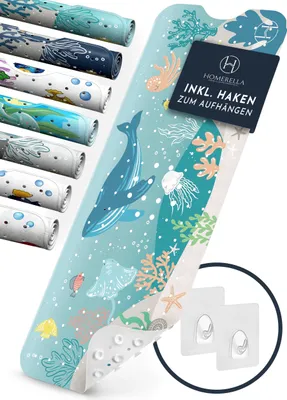 Immagine prodotto di Homerella® Tappetino da bagno antiscivolo per bambini 100x40cm - 100% senza BPA Incl. 2 ganci per appenderlo - Tappetino antiscivolo da bagno per bambini con pelle sensibile