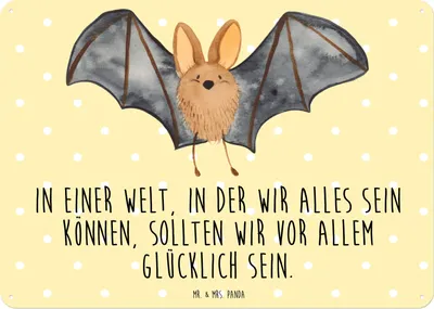 Produktbild von Mr. & Mrs. Panda tafel Fledermaus Flügel DIN A3 - Gelb Pastell - Geschenk, Schild, Blechtafel, Wandbild, Türschild, Lustige Sprüche, wandtafel