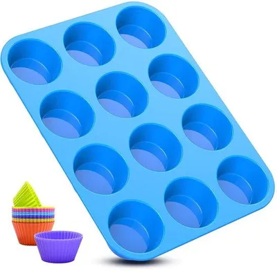 Zdjęcie produktu dla Forma silikonowa Unyqoos® do 12 mini-muffinów i babeczek – kolorowe, wielokrotnego użytku, nadaje się do pieczenia w piekarniku i zamrażania, nieprzywierająca, można myć w zmywarce
