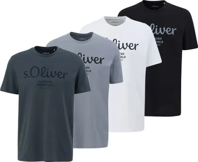 Produktbild von s.Oliver Herren T-Shirt, 4er Pack - Basic, Logoprint, Rundhals, Baumwolle Weiß/Hellgrau/Dunkelgrau/Schwarz 3XL