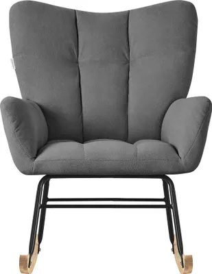 Zdjęcie produktu dla ML-Design Fotel bujany ciemnoszary Fotel bujany z pokrowcem z tkaniny frotte Tapicerowany fotel bujany z drewnianymi prowadnicami Fotel relaksacyjny z podłokietnikami Fotel relaksacyjny