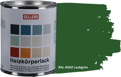Produktbild von OELLERS Heizkörperlack DIY 1L – RAL 6002 Laubgrün | Heizkörperfarbe & Heizungsfarbe | Hochdeckender Heizungslack | Hitzebeständig & langlebig