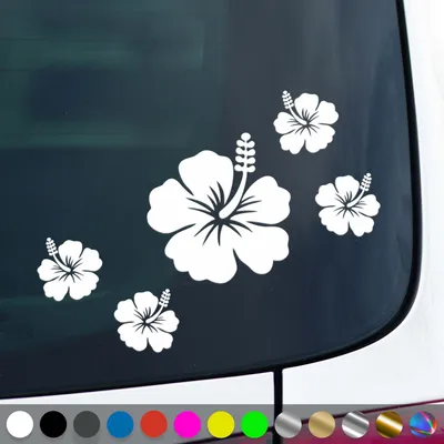 Produktbild von PantherPixel Hibiskus Aufkleber Aufkleberset Hibiskusblüten Sticker Auto Geschenkidee Farbe Weiss