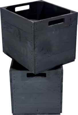 Produktbild von 2er Set Schwarze Holzkiste für Kallax Regale 33cm x 37,5cm x 32,5cm Einsatzkiste black Fach Obstkiste Weinkisten Aufbewahrungsbox Vintage natur