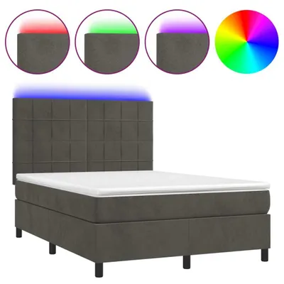 Obrázek produktu pro vidaXL Postel Boxspring s matrací a LED diodami Dark Grey 140x190 cm Velvet