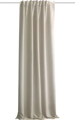 A single, cream-colored curtain hangs vertically against a white background.
