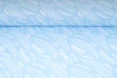 Obrázek produktu pro Plátno bavlněné - bílé pírko na modré, metráž, látky / 50cm