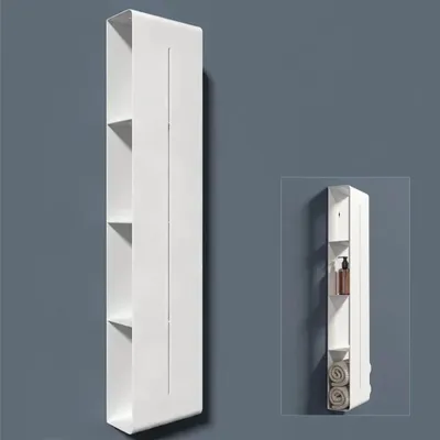 Produktbild von doporro Regal Schmal Weiß 4 Etagen, Schlankes Regal Badezimmer 90 x 20 x 9 cm, Badezimmer Regal aus Metall, Reglo-16