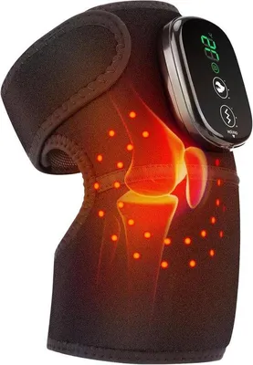 Image de Appareil chauffant pour les genoux - Appareil de massage - Favorise la récupération musculaire - Sans fil avec lumière rouge - 3 réglages de chaleur - Noir profond