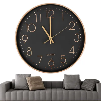Produktbild von 30cm Rund wanduhr ohne tickgeräusche Modern Quarz Wanduhr Ohne Tickgeräusche,Wanduhr Kinder,Wanduhr Groß,Uhrwerk für Wanduhr Lautlos(Gold/Schwarz)