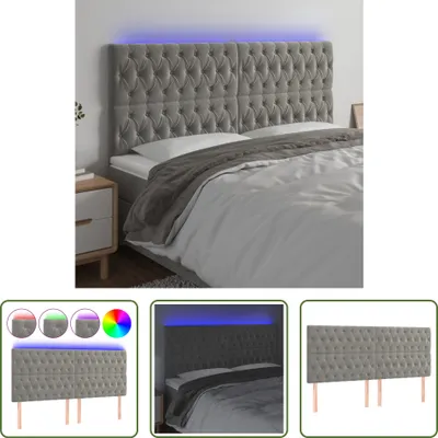 Produktbild von The Living Store LED Kopfteil Hellgrau 180x7x118/128 cm Samt