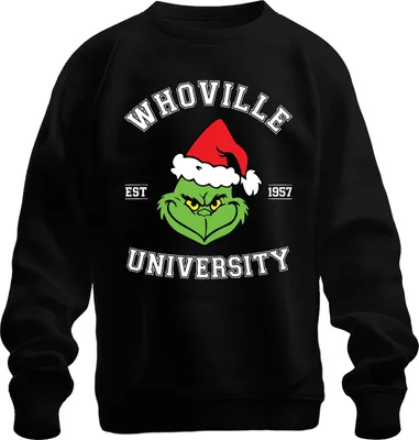 Immagine prodotto di WHOVILLE UNIVERSITY Grinch Christmas Funny Gift 1957 Retro Unisex Felpa Pullover, Nero, M