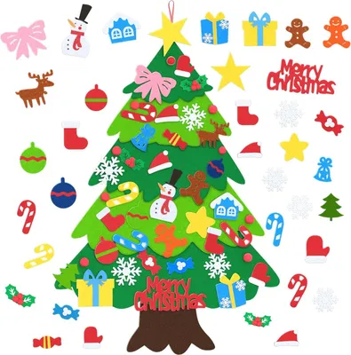 Produktbild von JOIEYOU 3D Filz Weihnachtsbaum 100cm Hoch DIY Christbaum mit 36 Stück Abnehmbaren Klettverschluss Ornamenten Hängende/Wandmontage Filzbasteln Weihnachtsdekoration für Wänd, Tür, Bücherregale (Type B)