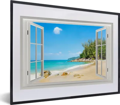Produktbild von MuchoWow® MuchoWow® Gerahmtes Poster Aussicht - Wasser - Strand 40x30 cm - Poster mit zchwarzem Bilderrahmen - Bilderrahmen - Poster im Rahmen
