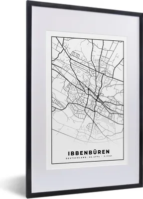 Produktbild von MuchoWow® Gerahmtes Poster Karte - Ibbenbüren - Karte - Stadtplan 40x60 cm - Poster mit Schwarzem Bilderrahmen Wandposter Rahmen Foto Bilder - Poster in Rahmen