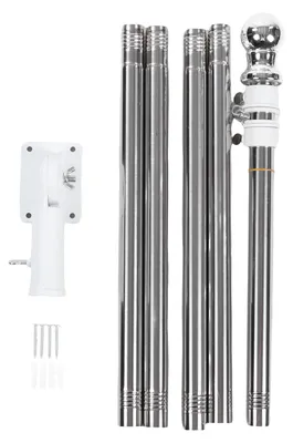 Productafbeelding van Set van 1,8 meter lange vlaggenmast, gemaakt van roestvrij staal, weerbestendig, verhinderen van verstrengeling, verstelbaar, voor wandmontage, draaibaar, geschikt voor buitengebruik, zilverkleurig