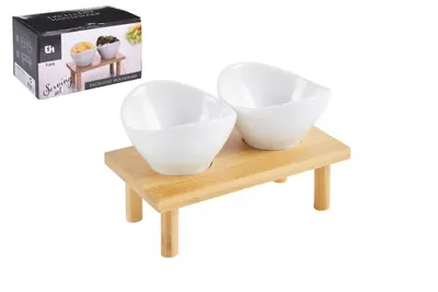 Obrázok produktu pre Excellent Houseware - Minimalistická servírovacia súprava porcelánových misiek a bambusového stola - 8719987146879