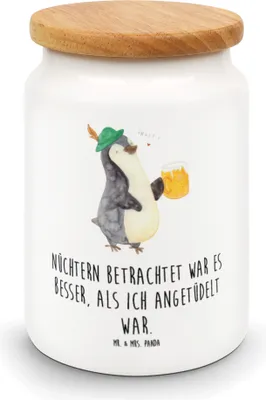 Produktbild von Mr. & Mrs. Panda zuckerdose Pinguin Bier - Weiß - Geschenk, , Dose, behälter, Keksdose, Beschwippst, aufbewahrungsbehälter, Teedose, Vorratsbehälter