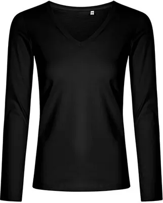 Immagine prodotto di X.O by Promodoro 1560 | Maglietta donna con scollo a V e maniche lunghe, cotone pettinato - Colore: Nero - Taglia: XS